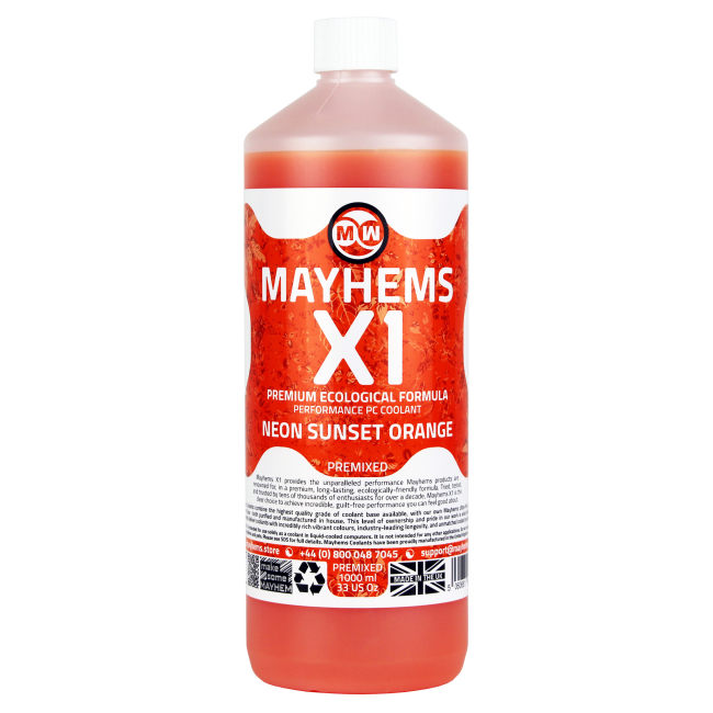 Mayhems X1 Premixed PC Coolant, Neon Sunset Orange, 1l