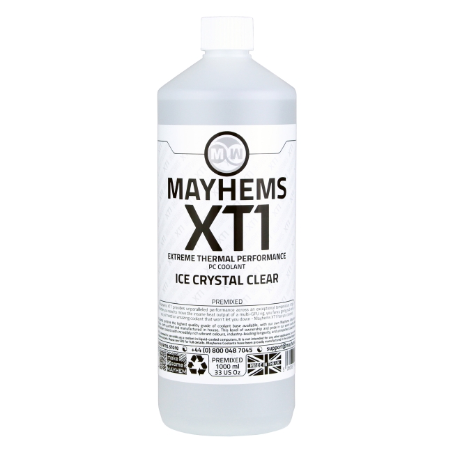 Mayhems XT1 Premixed PC Coolant, Ice Crystal Clear, 1l