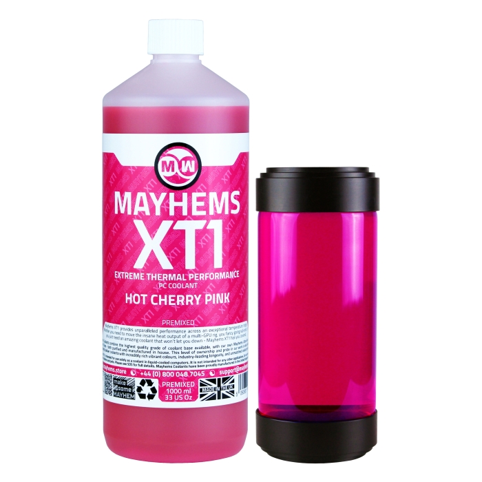 Mayhems - PC Coolant - XT1 Premix - Thermal Performance Series, 1 Litre, Hot Cherry Pink